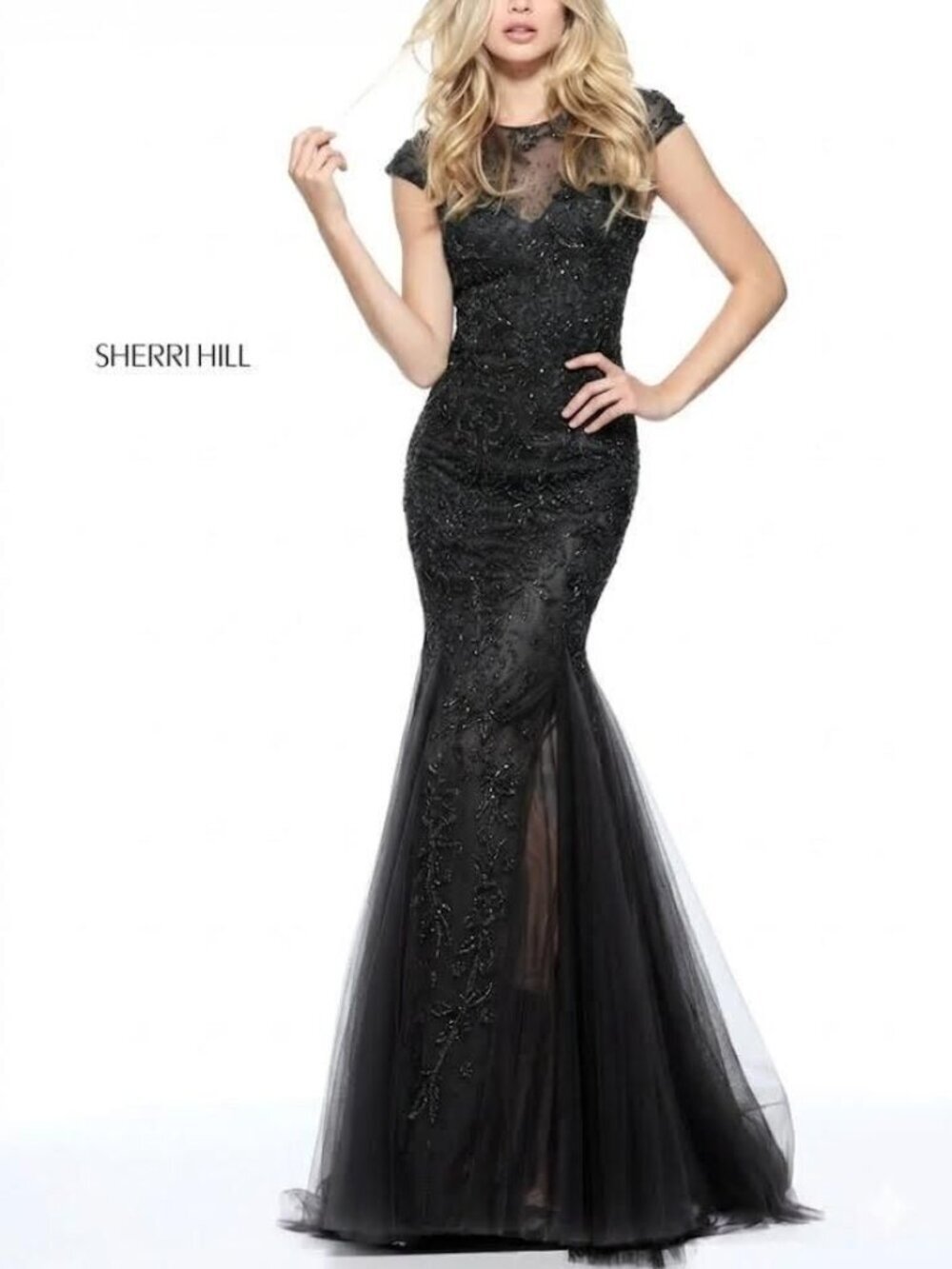 NWT Sherri Hill 51117 Black Beaded Mermaid Gown Size 2 Prom Pageant Formal Dress